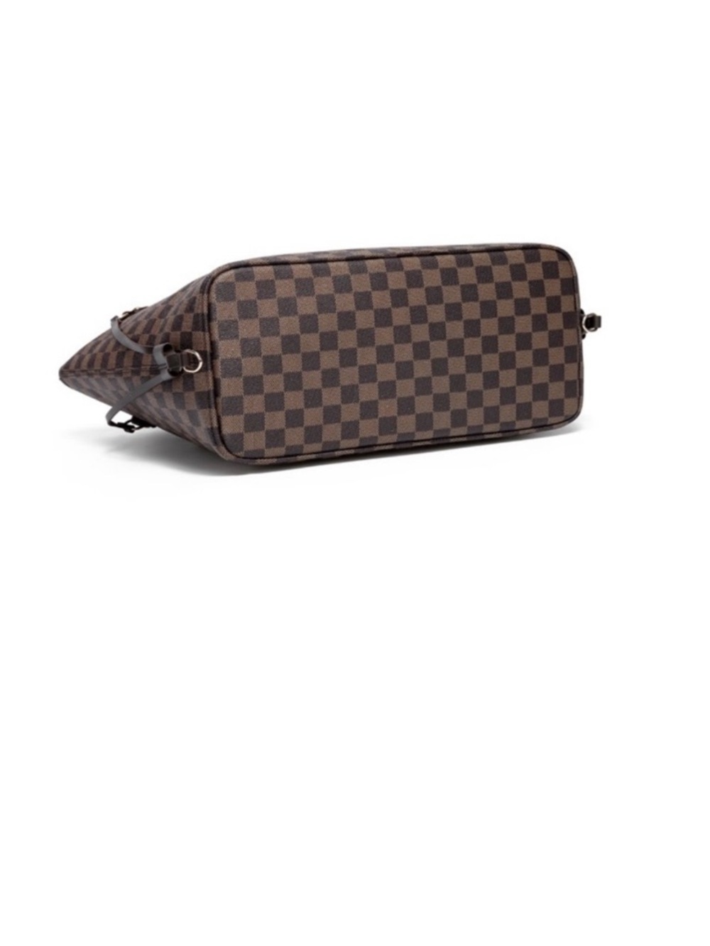 Brown Checkered Tote Handbag with Zippered Pouch - Picture 5 of 5
